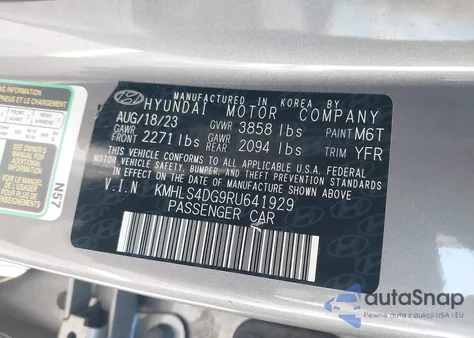 2024 Hyundai Elantra Sel z USA, uszkodzony, nr VIN KMHLS4DG9RU641929